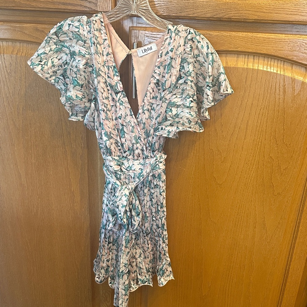Lily full Floral Ruffle Sleeve Dress. Size small